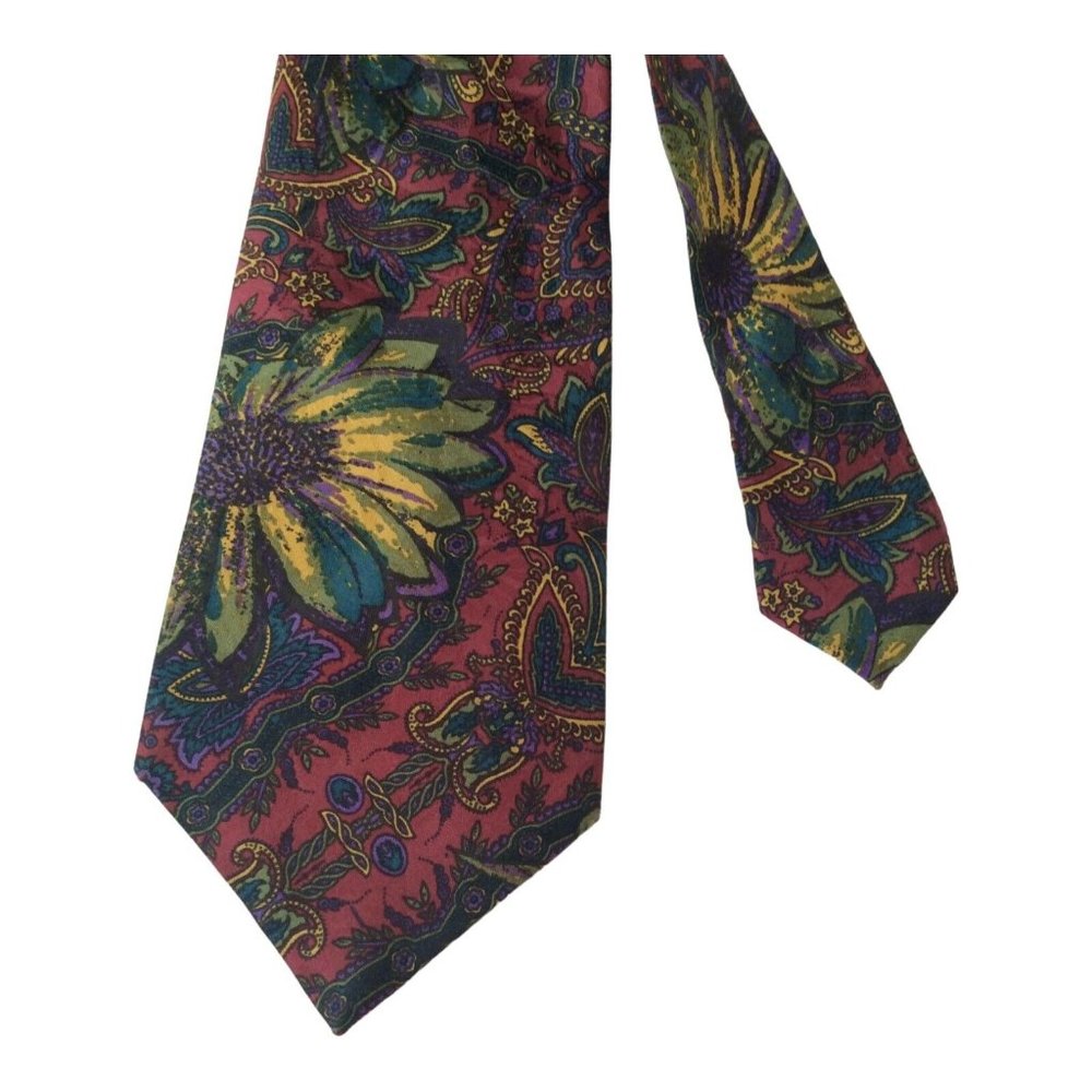 BURBERRYS Red Flower Print Silk Tie England 60"/3".3/4 EC - Picture 4 of 6